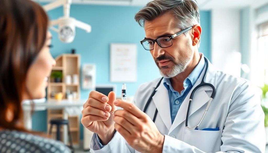 Administering Injectable Weight Loss treatment in a professional medical setting, featuring a doctor and patient.