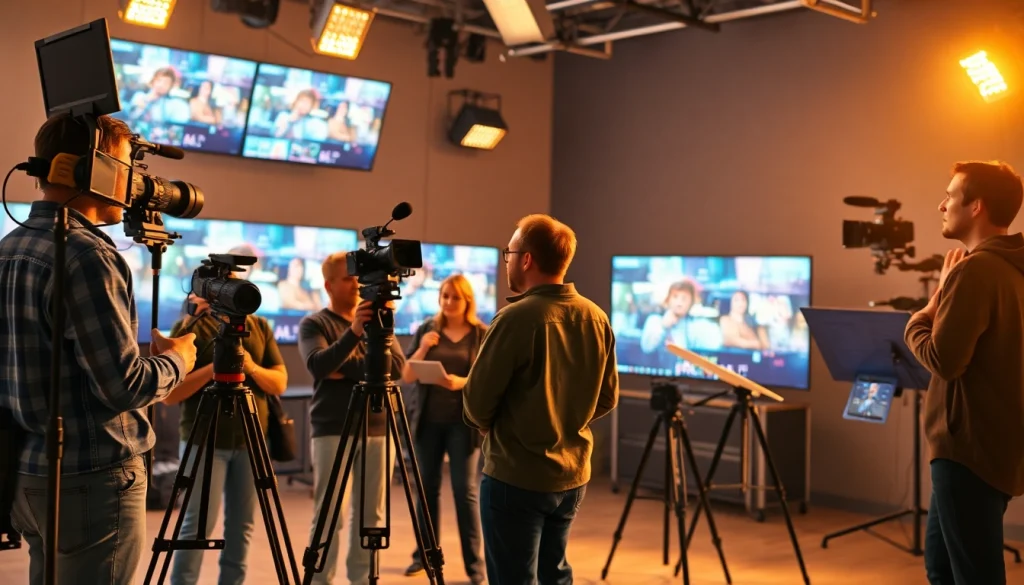 Engaged video production teams illustrating the talent of edmonton production companies in action.