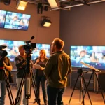 Engaged video production teams illustrating the talent of edmonton production companies in action.