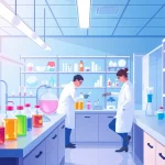 All check: Lab technicians conducting experiments with TeSR™ stem cell media to ensure optimal pluripotent stem cell culture.