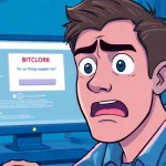 Frustrated user seeing Inatogel access block notification on a computer screen.