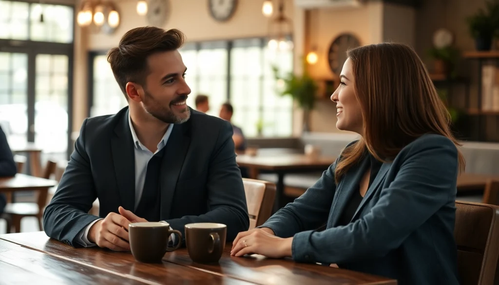 Couple engaging in communication in relationships at a cozy coffee shop.