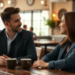 Couple engaging in communication in relationships at a cozy coffee shop.