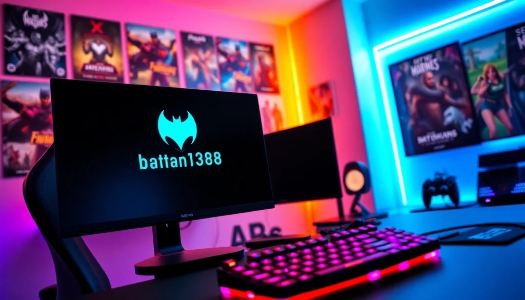 Menggambarkan pengalaman bermain di situs resmi batman138 dengan suasana gaming yang modern dan energik.