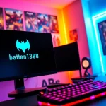 Menggambarkan pengalaman bermain di situs resmi batman138 dengan suasana gaming yang modern dan energik.