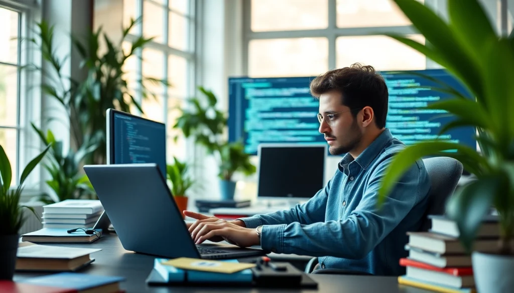 Learn PHP programming online with a focused programmer in a modern workspace