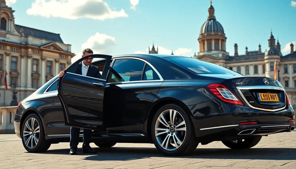 Experience chauffeur service london with a luxury vehicle and professional chauffeur by a London landmark.