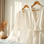Showcasing Bamboo pajamas in a tranquil bedroom, highlighting their soft, breathable fabric and cozy atmosphere.