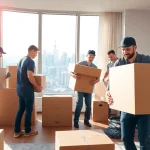 Efficient movers providing Toronto moving services in a modern apartment setting, showcasing professionalism and teamwork.