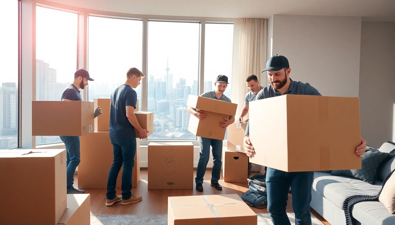 Efficient movers providing Toronto moving services in a modern apartment setting, showcasing professionalism and teamwork.