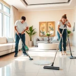 Engaging deep cleaning services Dubai in action at a luxurious apartment, showcasing cleanliness and professionalism.