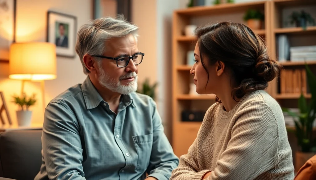 Therapist helping a patient dealing with anxiety in a calm, inviting office setting.