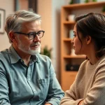 Therapist helping a patient dealing with anxiety in a calm, inviting office setting.