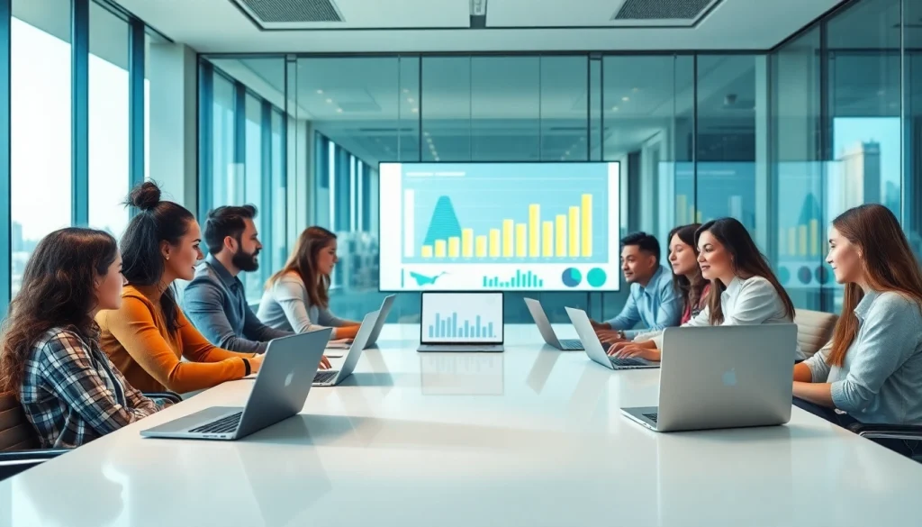 Innovative teamwork among technology companies in a modern office setting.