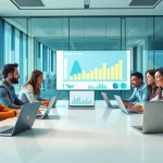 Innovative teamwork among technology companies in a modern office setting.