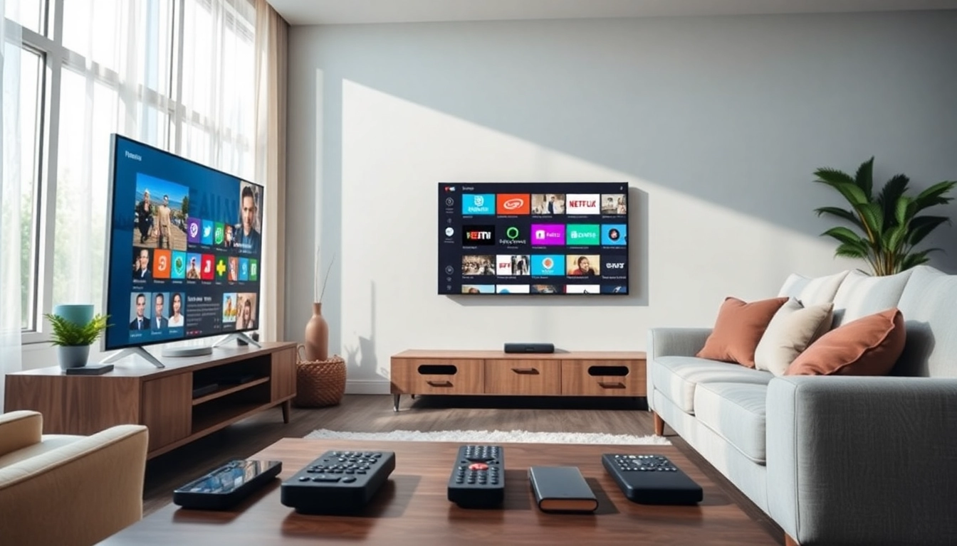 Compra Listas IPTV en una sala de estar moderna con servicios de streaming vibrantes.