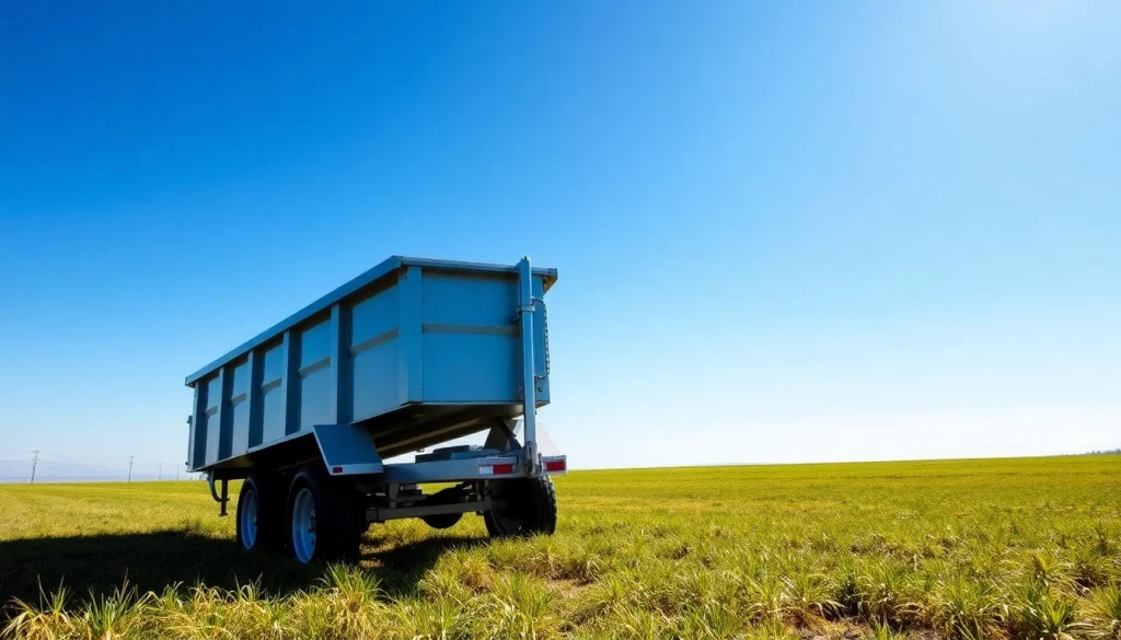 A used dump trailer for sale near me showcased in an outdoor setting, illustrating its durability and design.