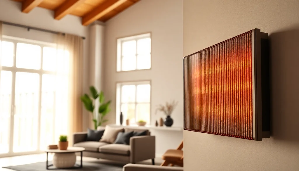 Effiziente infrarotheizung wand in modernes Wohnzimmer montiert.