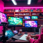 Generate captivating scenarios using KlingAI Prompts in a vibrant, creative studio.