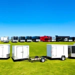 Browse trailers for sale in Massachusetts featuring various styles and sizes displayed attractively outdoors.